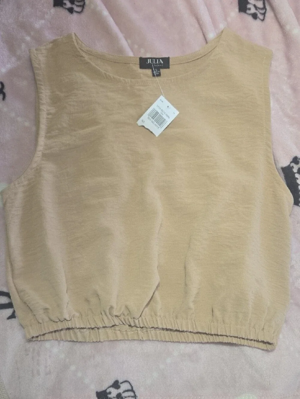 Beige Knit Tank Top and Striped Drawstring Pants Set - Beige